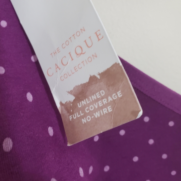 NWT Cacique Bra 50DDD 50F Unlined Full Coverage No-Wire Purple Polka Dot Comfy - Picture 5 of 12